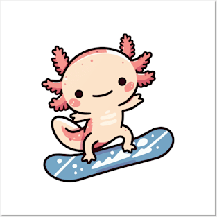 axolotl funny snowboarding Posters and Art